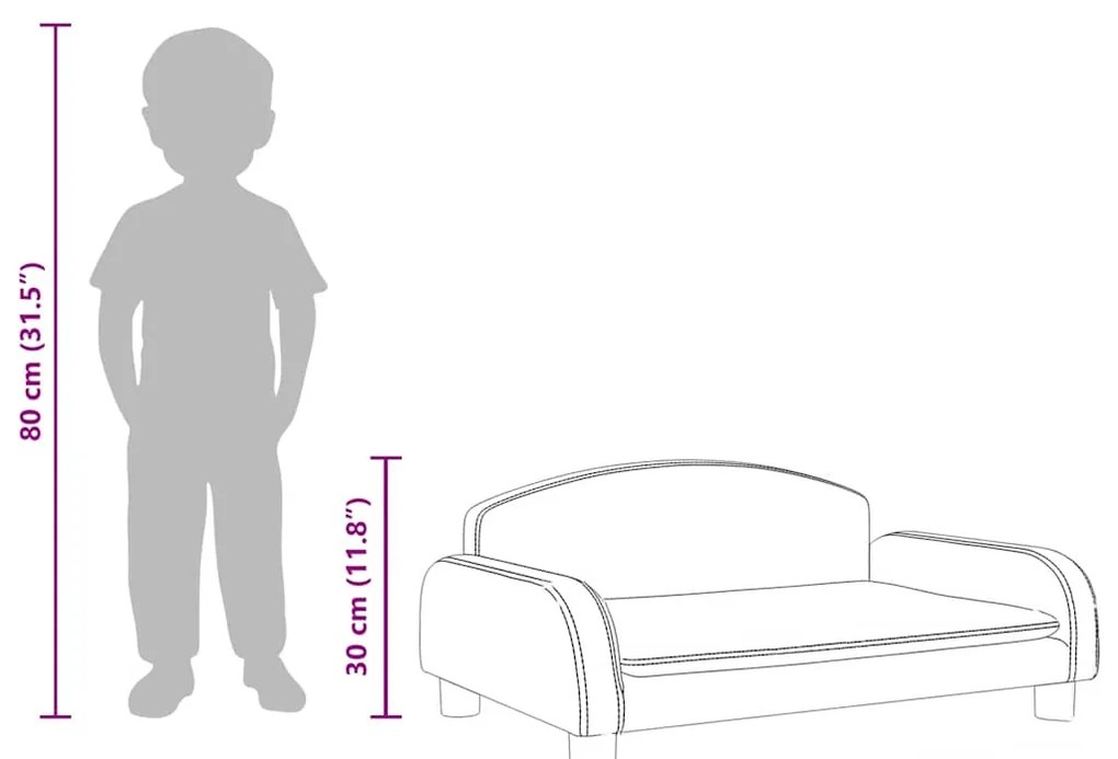 Sofá infantil 70x45x30 cm couro artificial cinzento