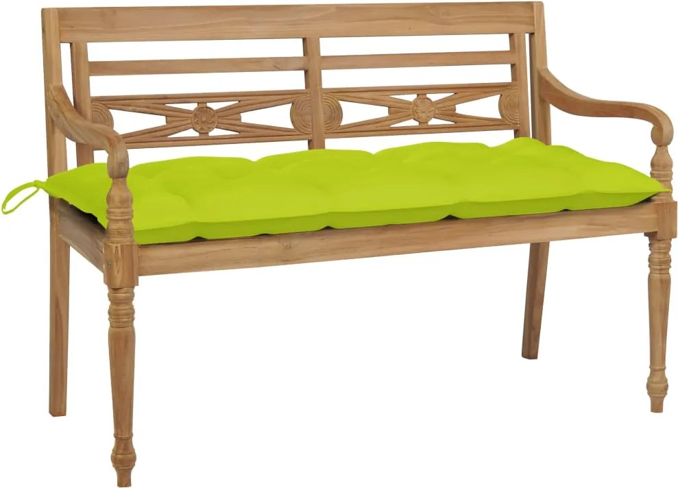 vidaXL Banco Batávia c/ almofadão verde brilhante 120 cm teca maciça