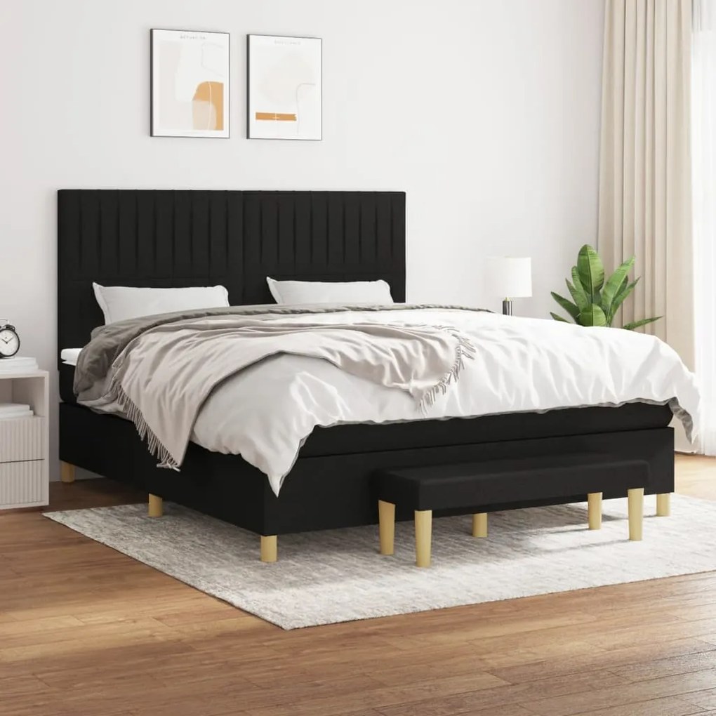 vidaXL Cama com molas/colchão 160x200 cm tecido preto
