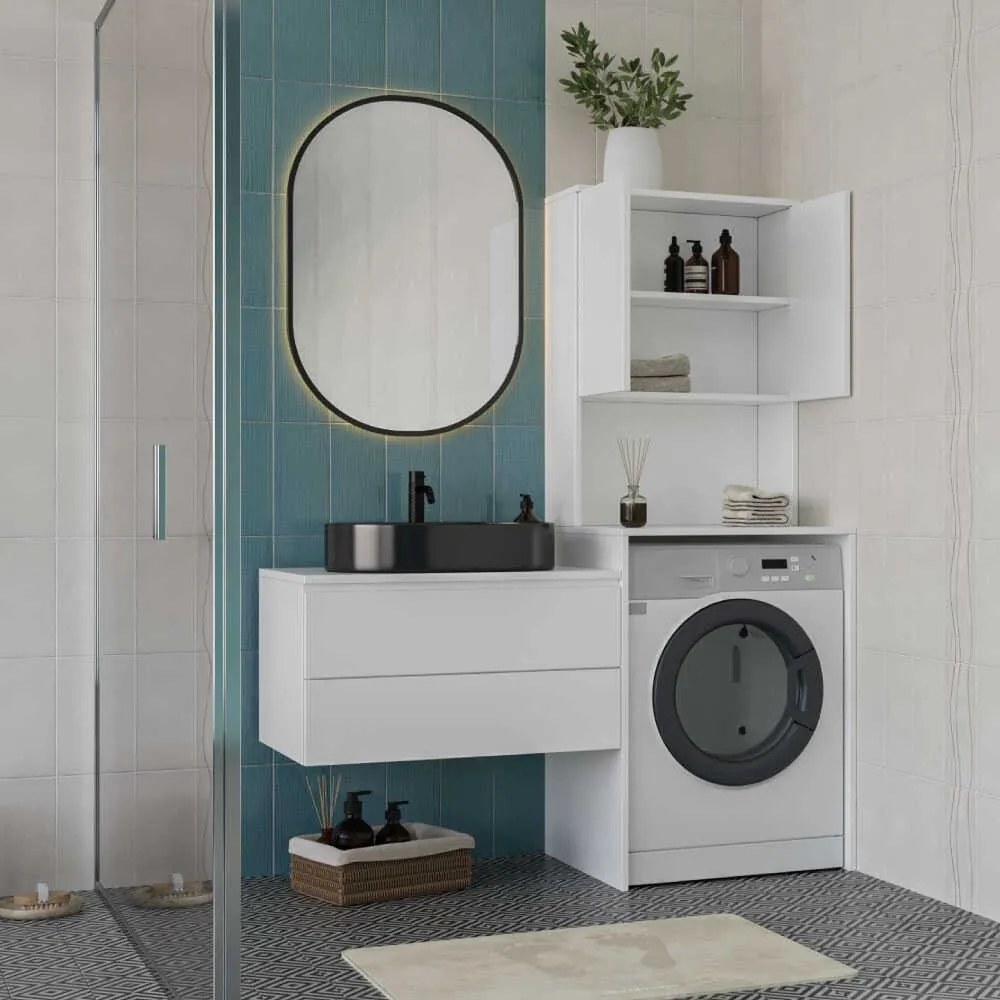 Armário para Máquina de Lavar Roupa "Váli" - Design Moderno - Branco -