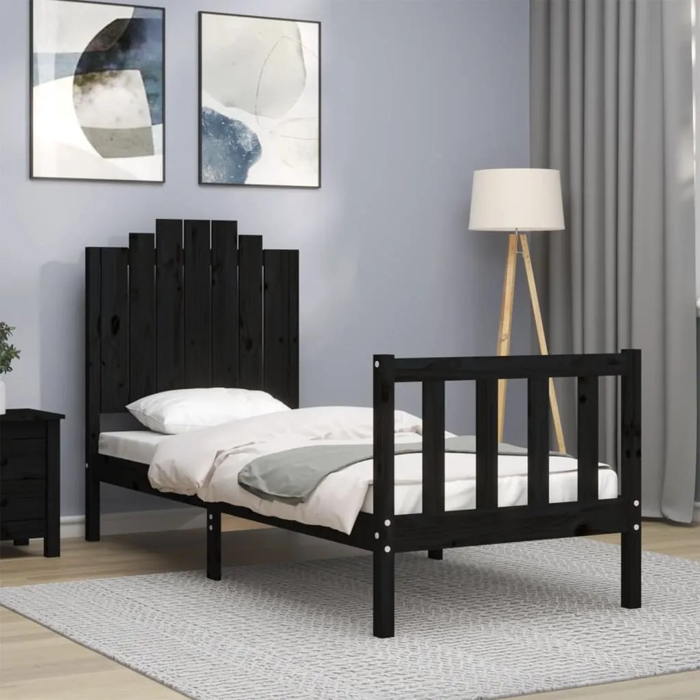 vidaXL Estrutura cama de solteiro c/ cabeceira madeira maciça preto