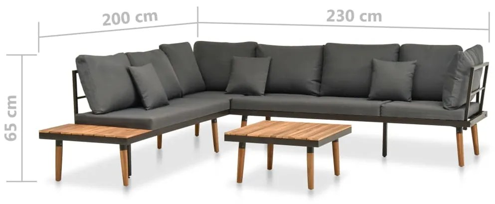 4 pcs conj. lounge jardim c/ almofadões madeira acácia maciça