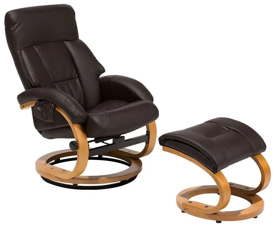 Cadeira em pele sintética castanha com aquecimento e repousa-pés FORCE Beliani