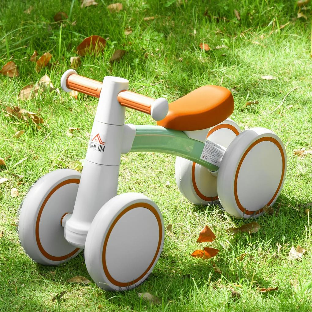 HOMCOM Bicicleta sem Pedais para Crianças de 1-3 Anos Bicicleta de Equilíbrio com 4 Rodas Leves Carro Andador Infantil 60x24x37cm Marrom