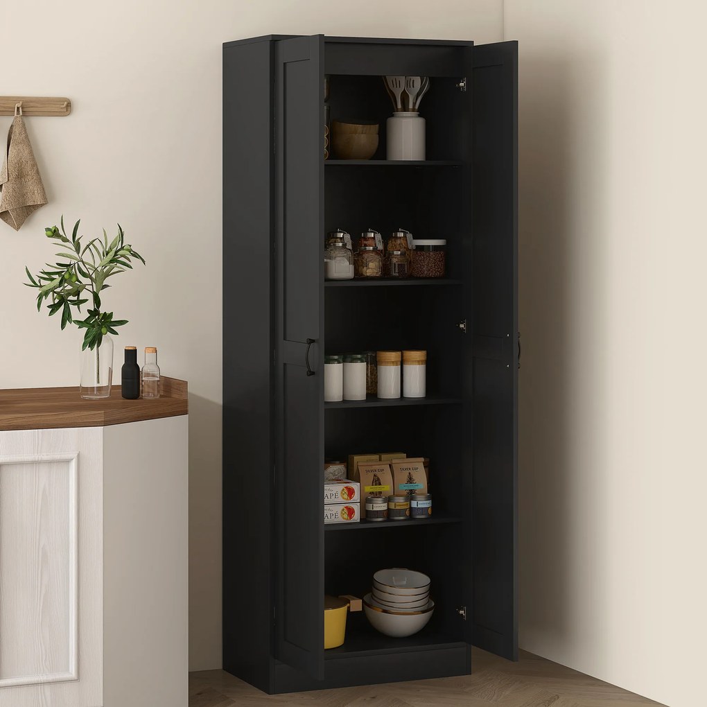 Armário de Arrumação de 2 Portas, 60 x 36,5 x 175 cm, 5 Prateleiras, Preto
