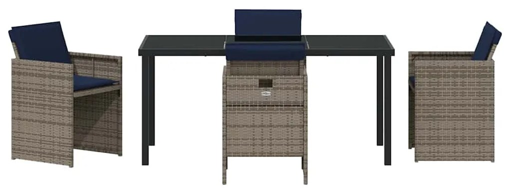 Conjunto de Jantar de Jardim com 5 Peças e Almofadas Cinza em Rattan S