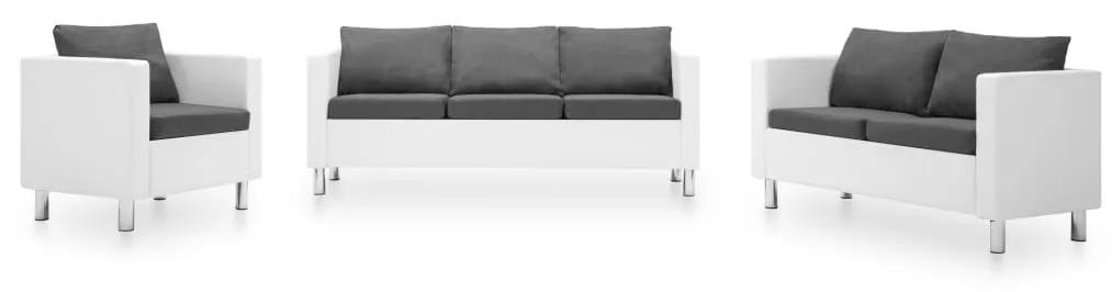 275514 vidaXL Conjunto de sofás couro artificial 3 pcs branco/cinzento claro