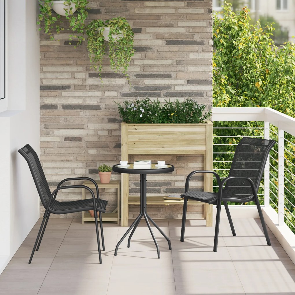 Conjunto Bistro de Jardim de 3 Peças Preto Textilene e Aço