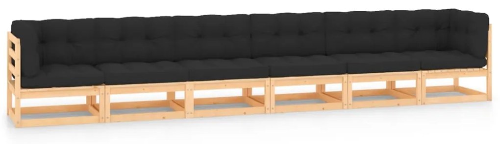 vidaXL 6 pcs conj. lounge jardim c/ almofadões antracite pinho maciço