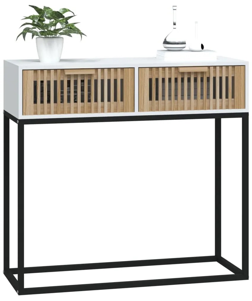 Mesa consola 80x30x75 cm derivados de madeira e ferro branco