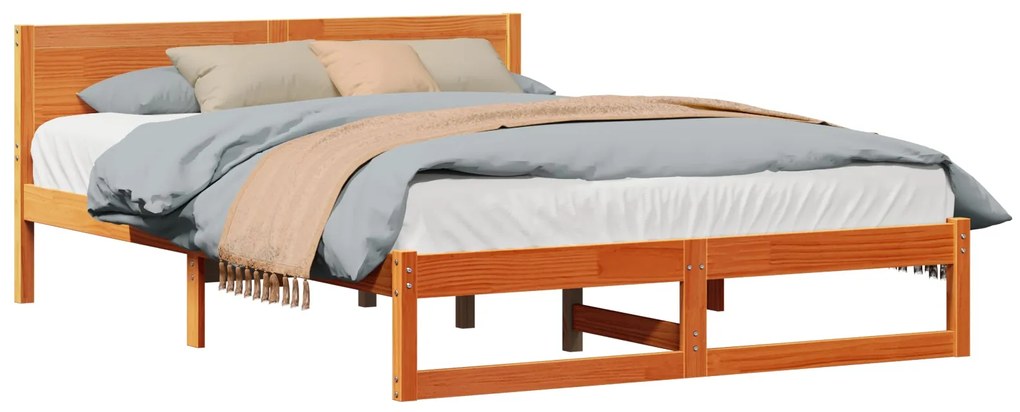 Estrutura de Cama Marrom Encerado Madeira 140 x 200 cm Simples
