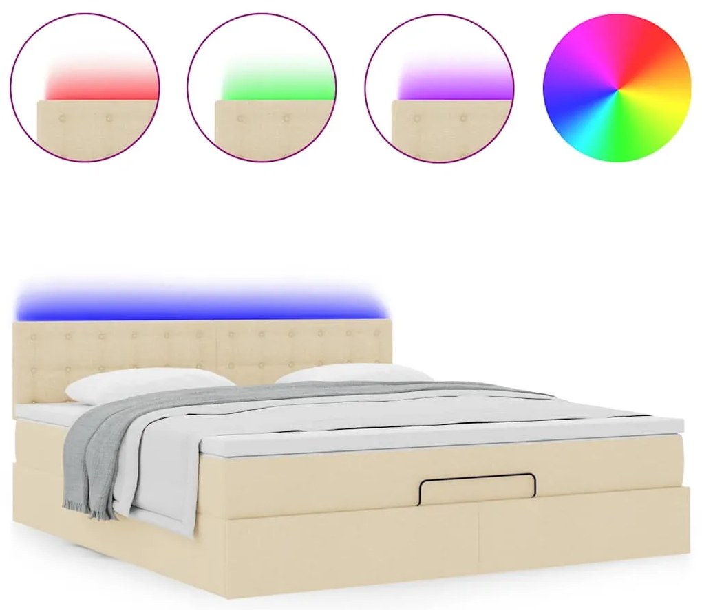 Estrutura de cama otomana com colchão tecido creme 160x200cm