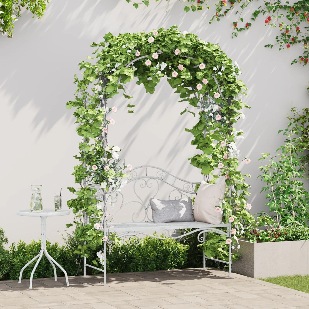 vidaXL Banco Branco Metal 121 x 48 x 200 cm Inserções Decorativas