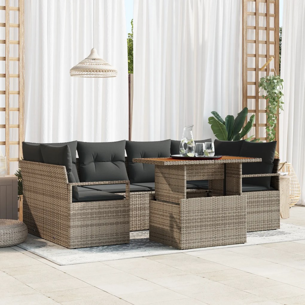 Conjunto de Sofá de Jardim de 7 Peças vidaXL com Almofadas Cinza Ratta
