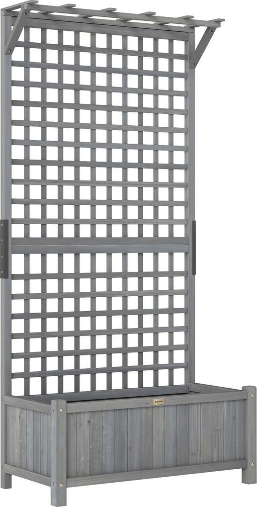Outsunny Canteiro elevado com treliça e cobertura, Floreira, Canteiro de flores, resistente às intempéries, madeira, 90 x 45 x 183 cm, Cinza escuro | Aosom Portugal