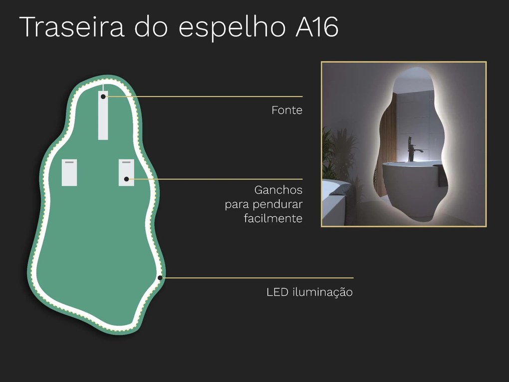 Espelho LED orgânico com iluminação A16