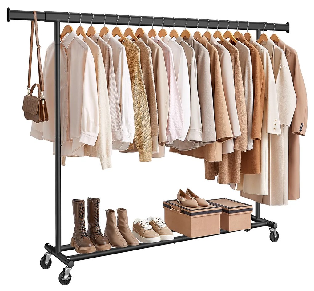Guarda roupa com rodas 45 x (160-200) x 161,5 cm (P x L x A) Preto