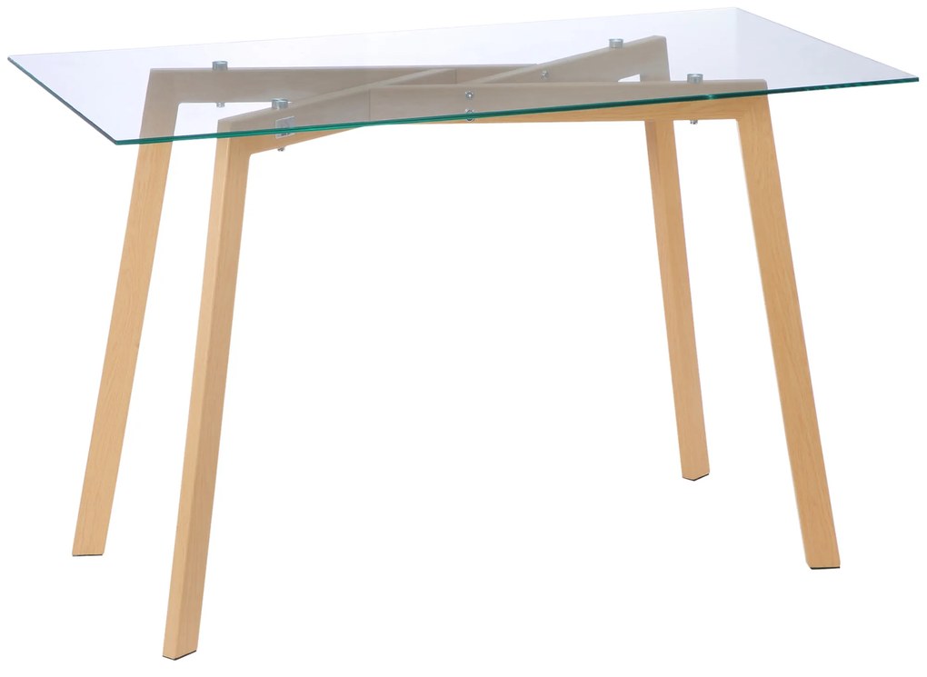 HOMCOM Mesa de Jantar para 4 Pessoas Mesa de Cozinha Moderna com Bancada de Vidro Temperado e Pés de Aço com Efeito de Madeira para Sala de Jantar 120x60x76cm Transparente e Madeira