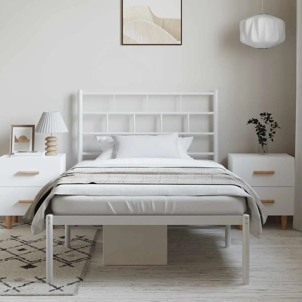 Estrutura de cama com cabeceira 100x200 cm metal branco