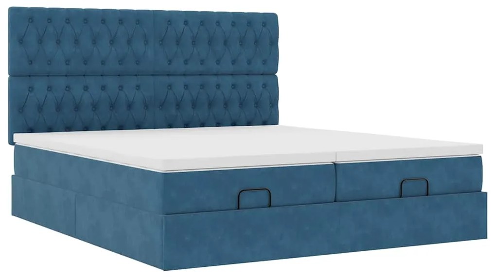 Estrutura cama otomana colchões 180x200 cm veludo azul escuro