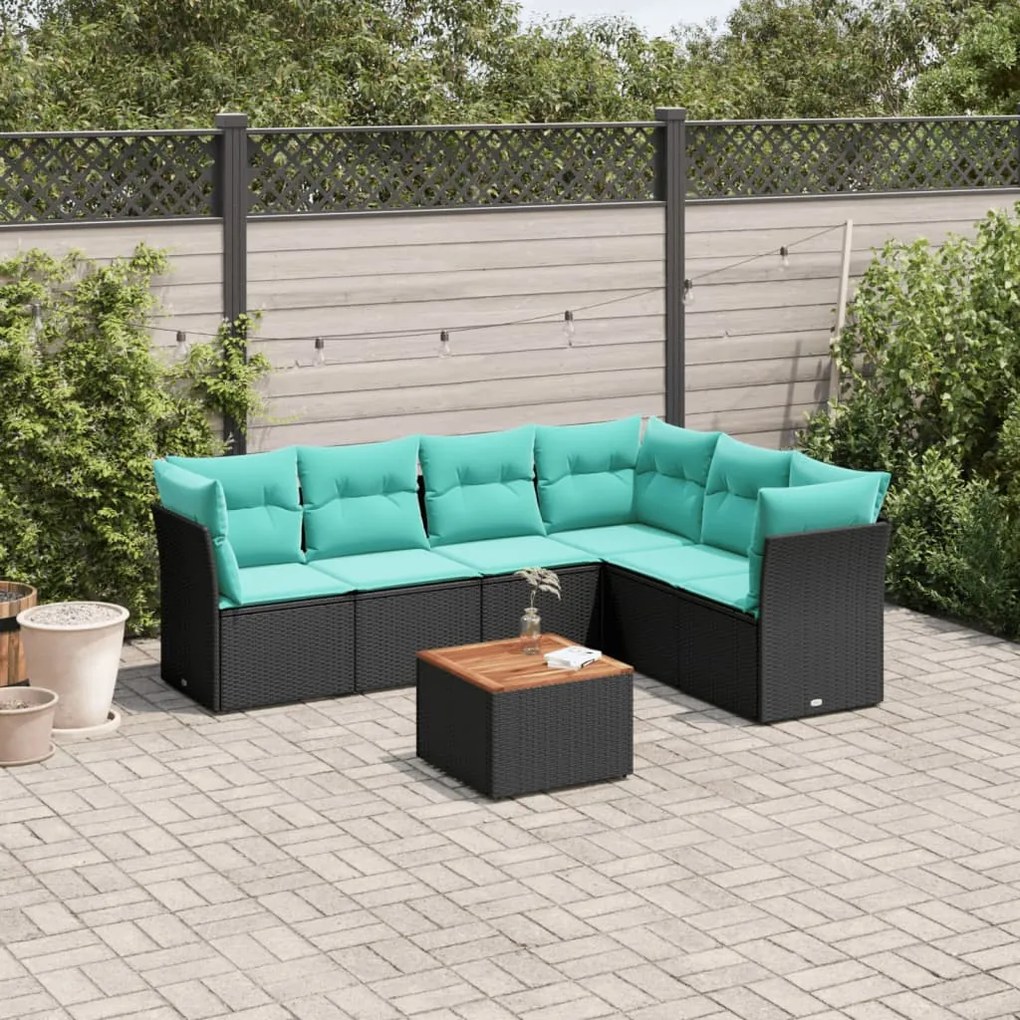 vidaXL 7 pcs conjunto de sofás p/ jardim c/ almofadões vime PE preto