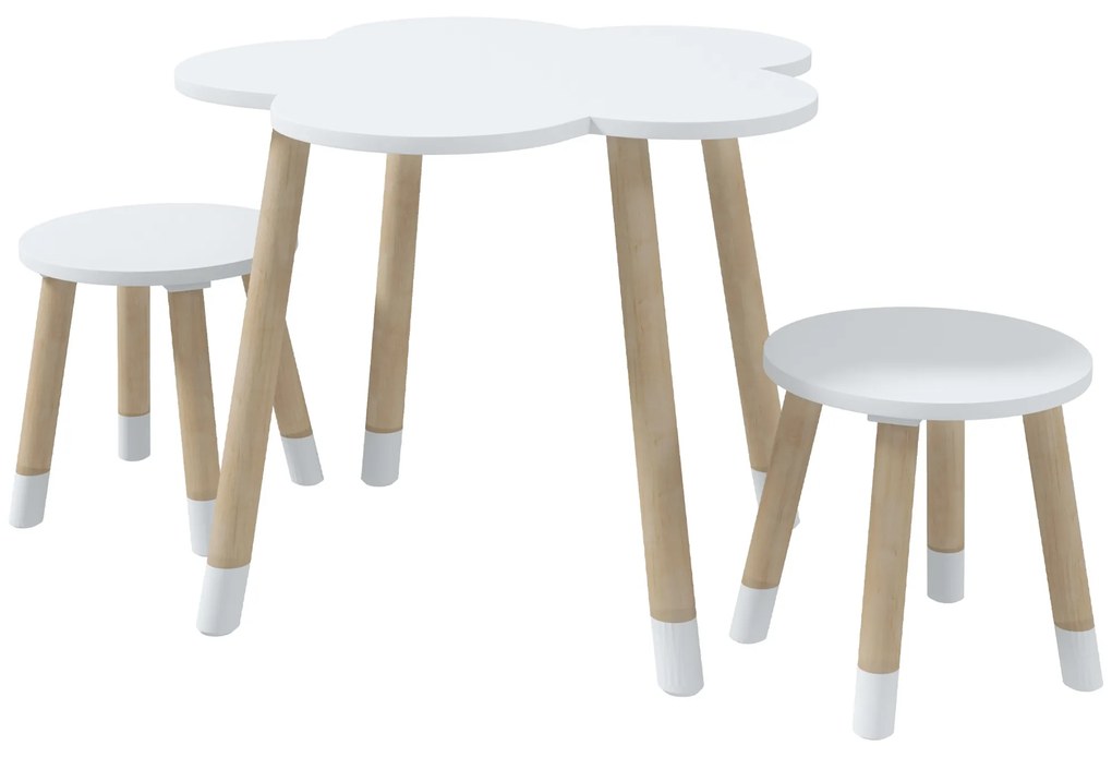 ZONEKIZ Conjunto Mesa Cadeiras Crianças 2-5 Anos Mesa Flor Ø59x50 cm Cadeiras Confortáveis Ø28x26 cm Branco Segurança Alta | Aosom Portugal