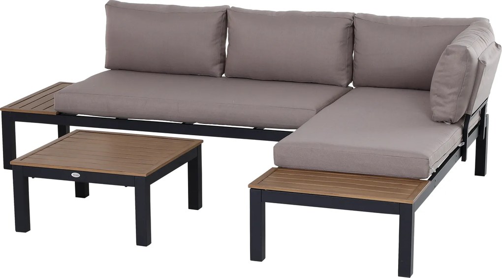 Outsunny Conjunto de jardim para 3 pessoas com mesa lateral, sofá com almofadas, exterior, alumínio, 164 x 74 x 69 cm | Aosom Portugal