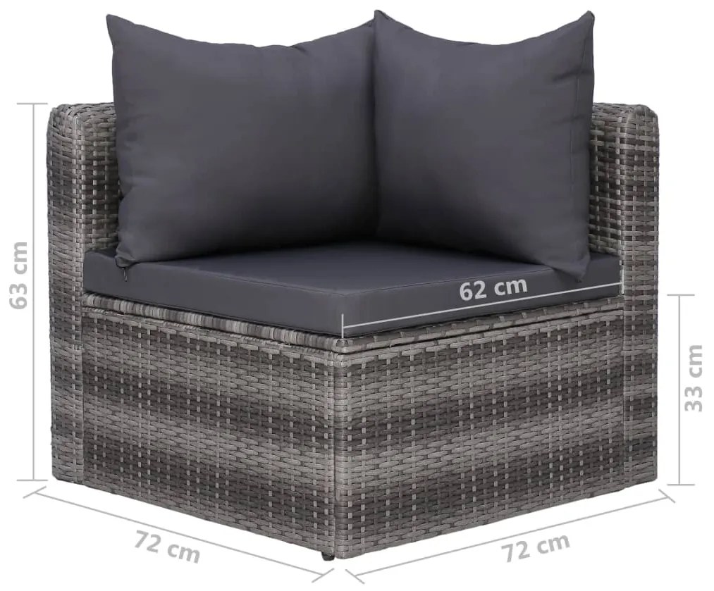 8 pcs conjunto lounge de jardim c/ almofadões vime PE cinzento