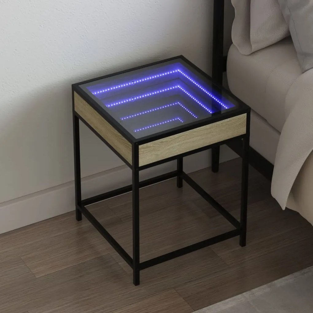 Mesa de cabeceira c/ LED Infinity 40x40x51 cm carvalho sonoma