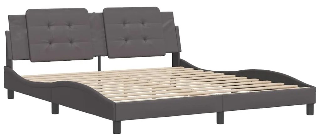 Estrutura cama c/ cabeceira 180x200cm couro artificial cinzento