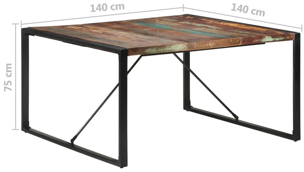 Mesa de jantar 140x140x75 cm madeira recuperada maciça