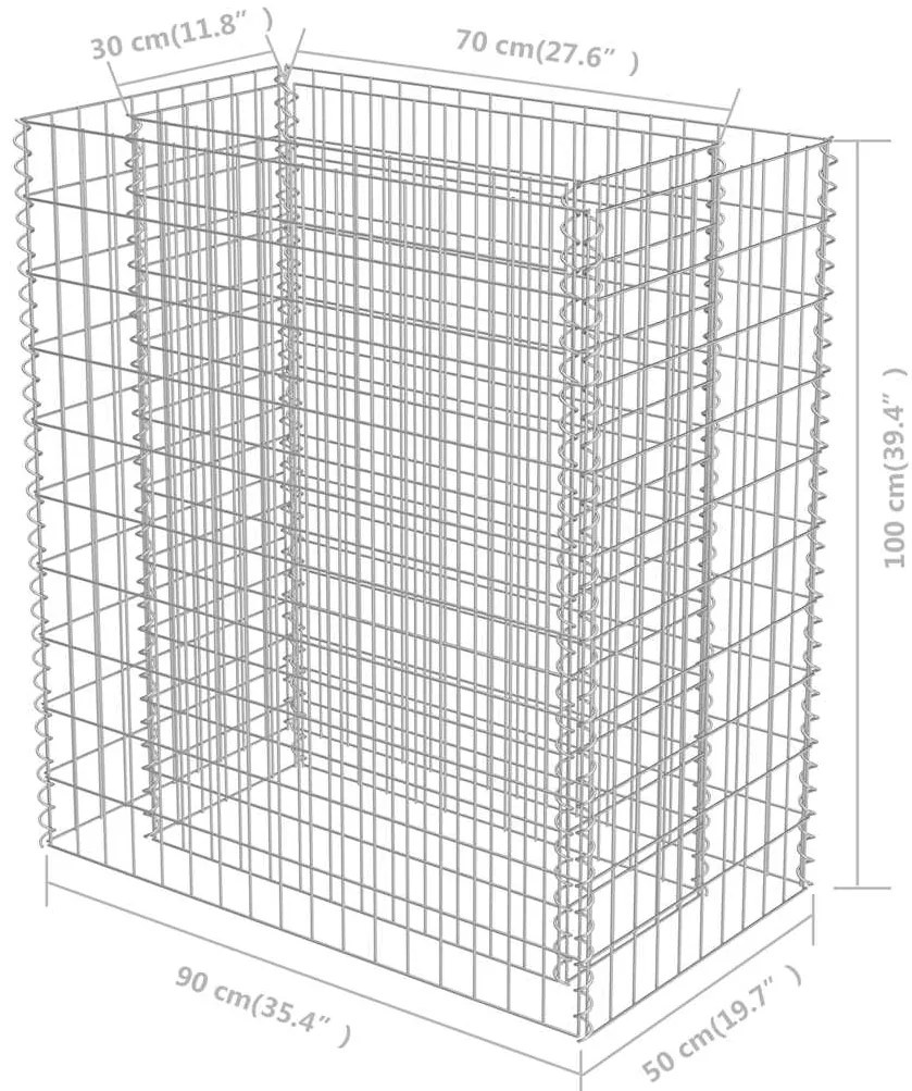 Canteiro elevado/cesto gabião 90x50x100 cm aço galvanizado