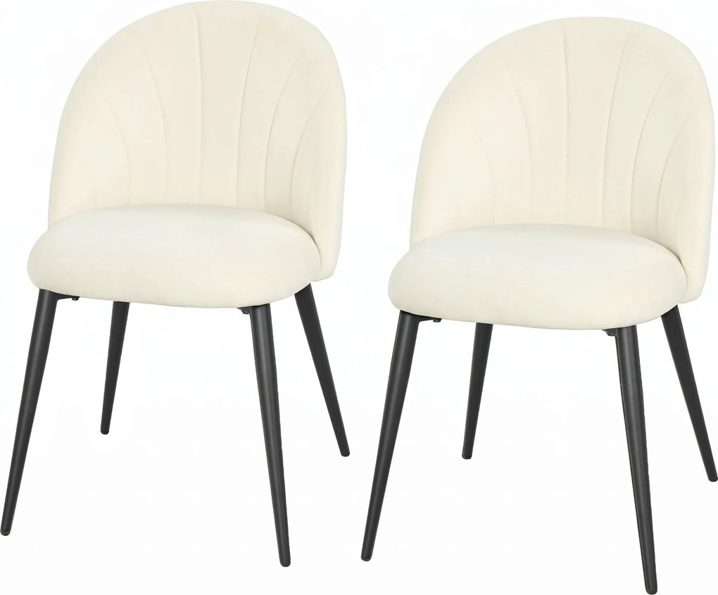 Conjunto de 2 Cadeiras de Jantar em Concha (MESA NÃO INCLUIDA), 52 x 55 x 79 cm, Estofadas em Veludo, Creme