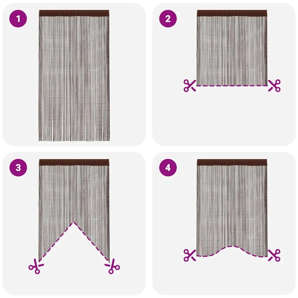 Cortinas de fios 2 pcs 140x250 cm castanho