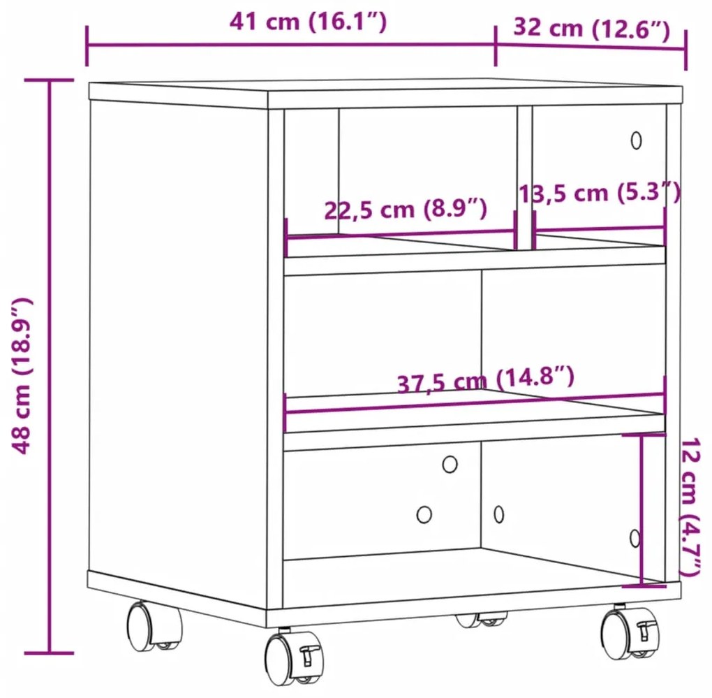 Suporte para impressora com rodas 41x32x48 cm preto