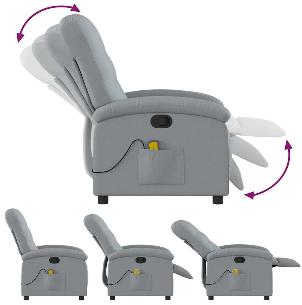 Poltrona de massagens reclinável tecido cinzento-claro