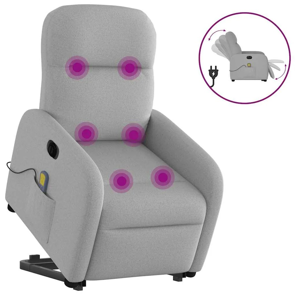 Poltrona elétrica elevatória massagens tecido cinzento-nublado