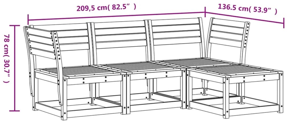 4 pcs conjunto lounge de jardim pinho maciço castanho-mel