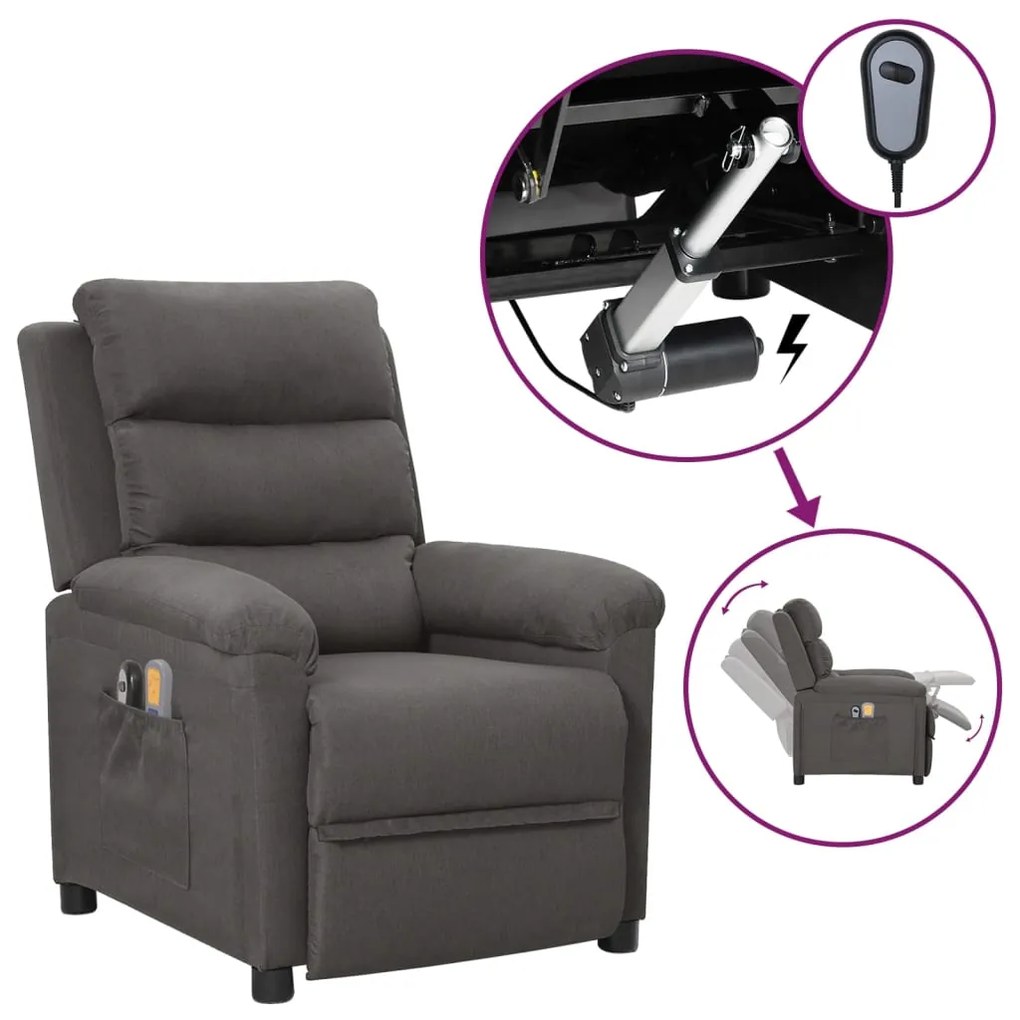 3098976 vidaXL Poltrona de massagens elétrica tecido cinza-escuro