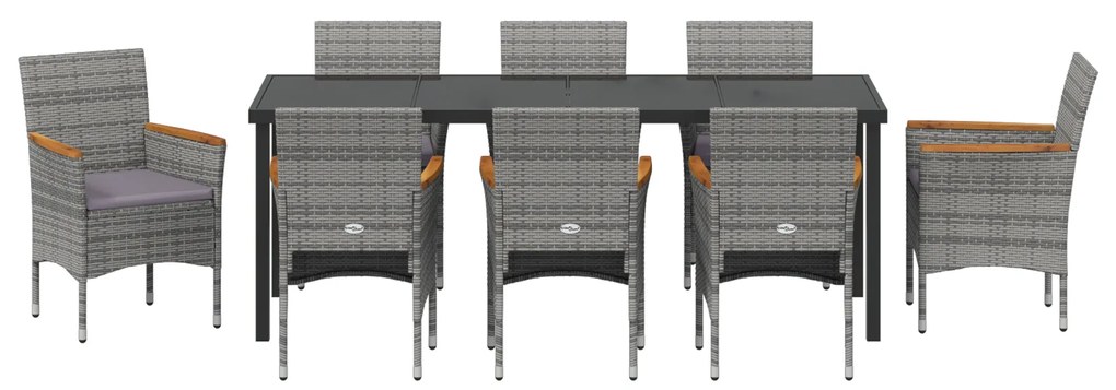 Conjunto de Jantar de Jardim de 9 Peças Cinza Rattan Poliéster