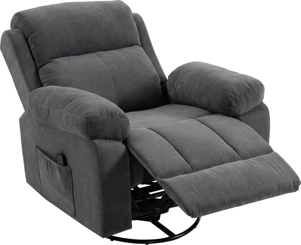 HOMCOM Poltrona Relax Poltrona de TV Giratória 360° Poltrona de Massagem com Aquecimento, Massagem, Acabamento Chenille, Cinza escuro | Aosom Portugal