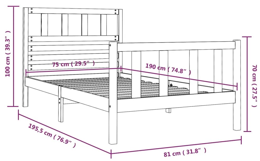 Estrutura de cama pequena solteiro 75x190 cm madeira maciça