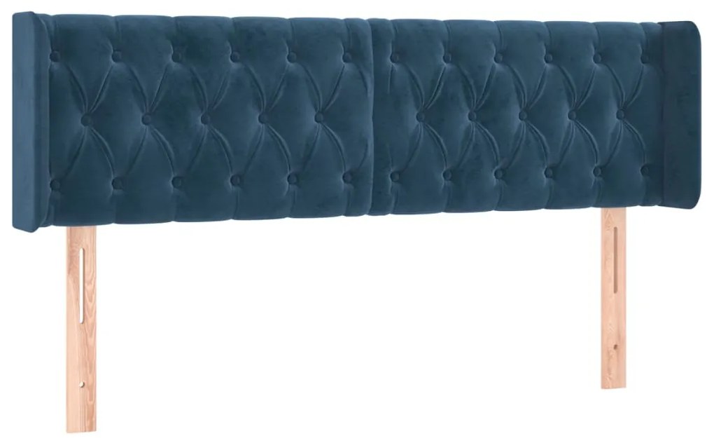 Cabeceira cama c/ luzes LED veludo 147x16x78/88 cm azul-escuro