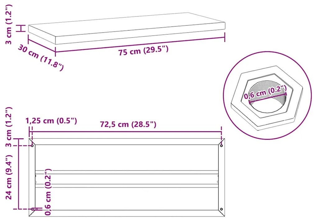 Prateleiras de parede 2 pcs 75x30x3 cm aço inoxidável prateado