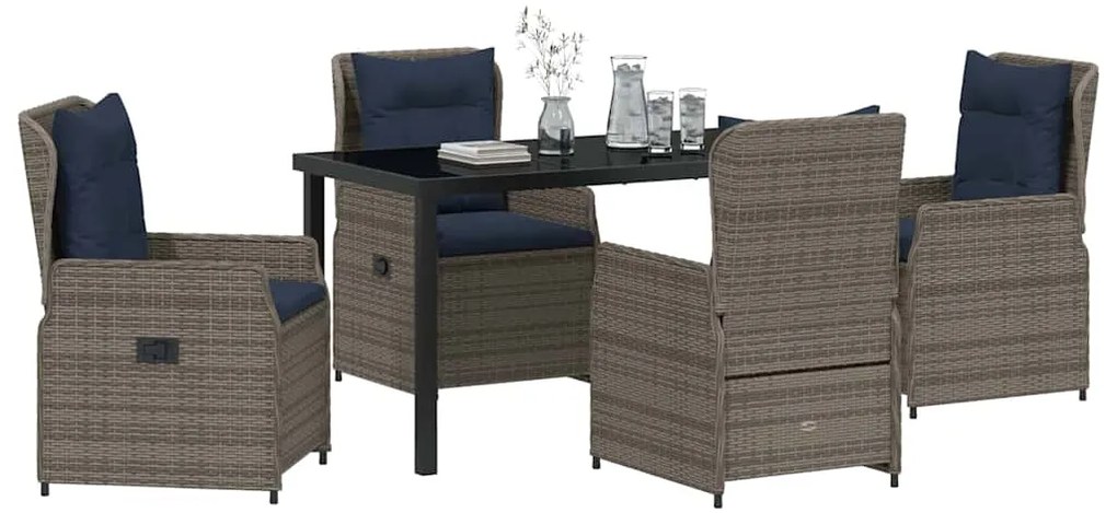Conjunto de Jantar de Jardim 5 Peças Cinza Rattan de Polietileno