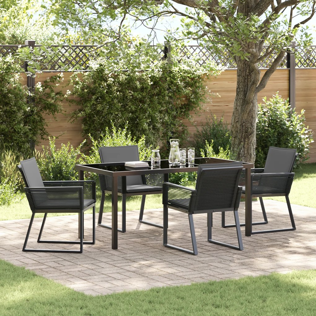 Conjunto de Jantar para Jardim de 5 Peças com Almofadas Preto de Vime