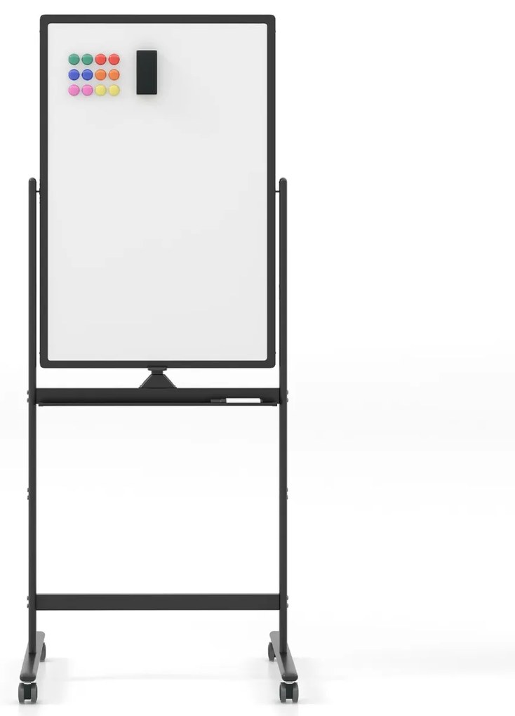 Quadro branco móvel magnético 60x90cm seco dupla face com rodas de suporte rotação 360° altura ajustável de 151-178cm no escritório escola Preto