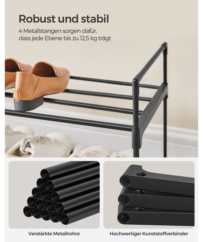 Sapateira com 3 níveis em metal 30 x 116 x 55 cm empilhável Preto