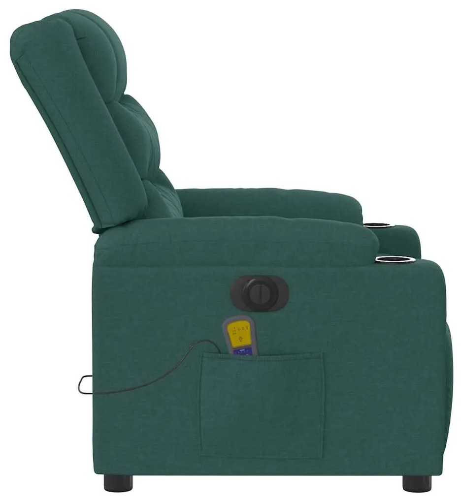 Poltrona reclinável de massagens elétrica tecido verde-escuro