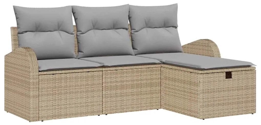 Conjunto de Sofá de Jardim de 4 Peças com Almofadas Bege em Rattan Pol
